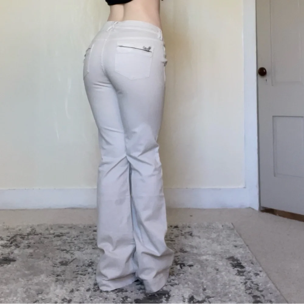Pilcro And The Letterpress Vintage Slim Cream Ivory Y2K Jeans Flare Leg Casual - Picture 9 of 12